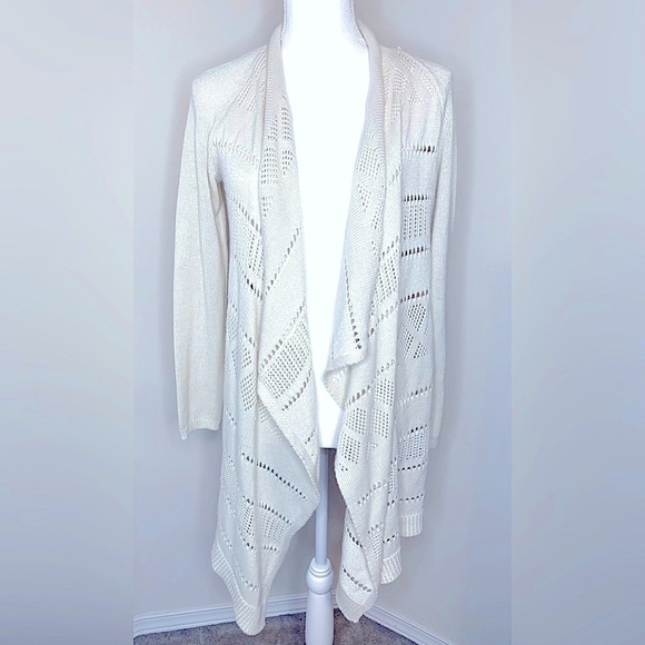 Knox Rose  Cardigan Sweater Lace Back Women Size Medium Creme Fall - Picture 1 of 7
